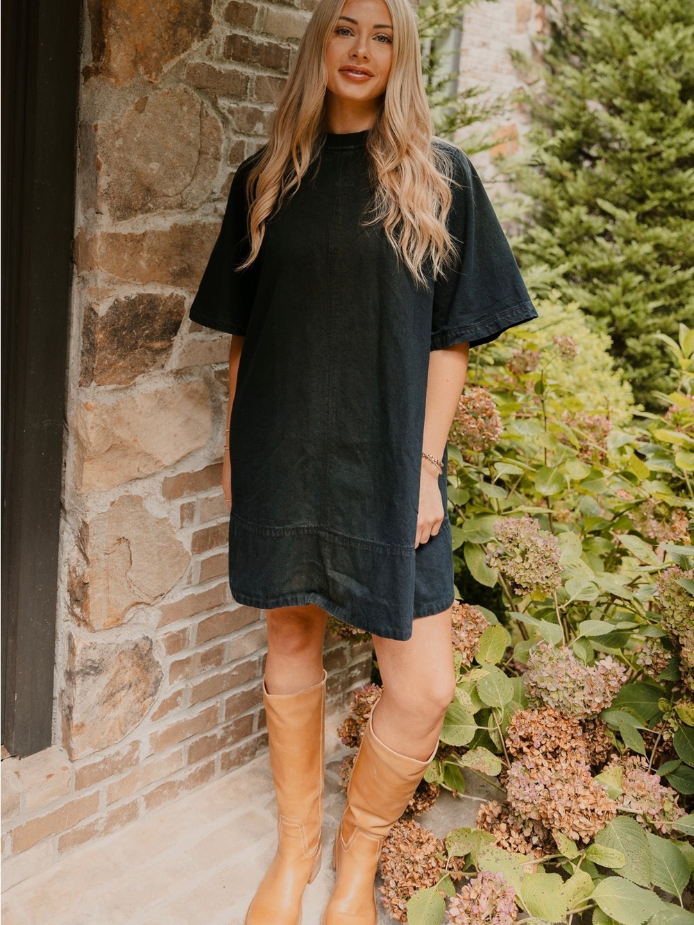 Free People Harlow Short Sleeve Mini Dress in Anthracite Black Size Large NWT - Picture 7 of 7